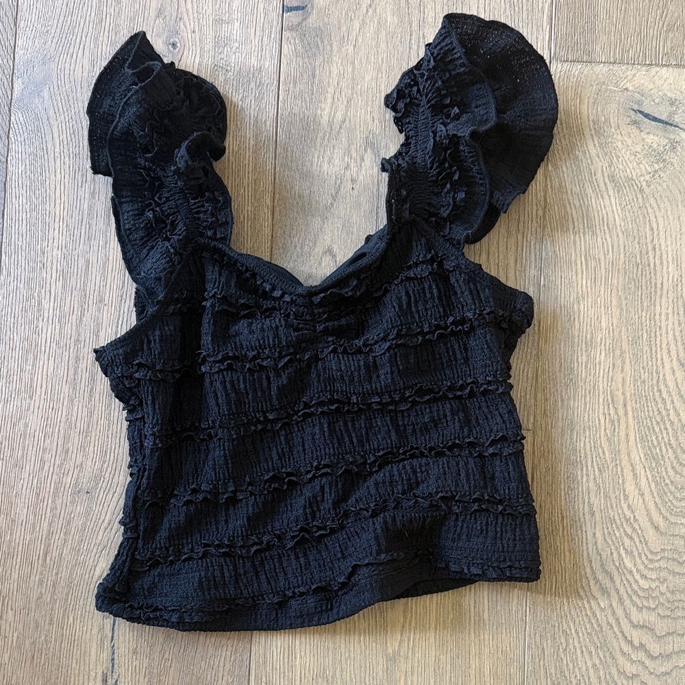 Never Worn Black Ruffle Smocked Tank Top - Women